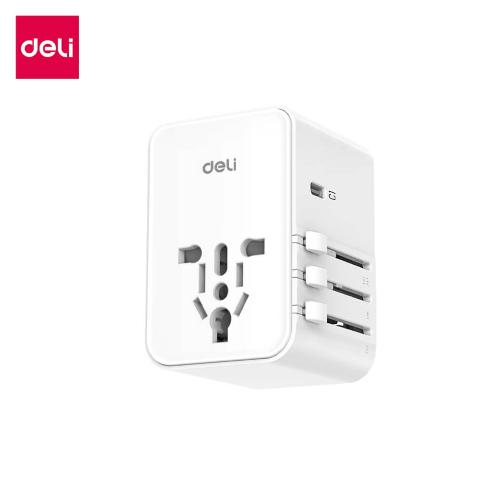 หัวแปลงปลั๊กไฟ DELI ET768-WH-01 สีขาว 2A3C-70W